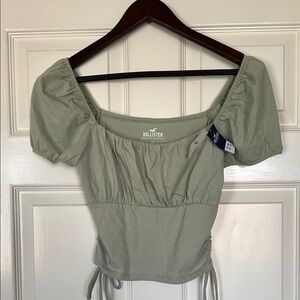 Hollister Green Puff Sleeve Ruched Blouse
